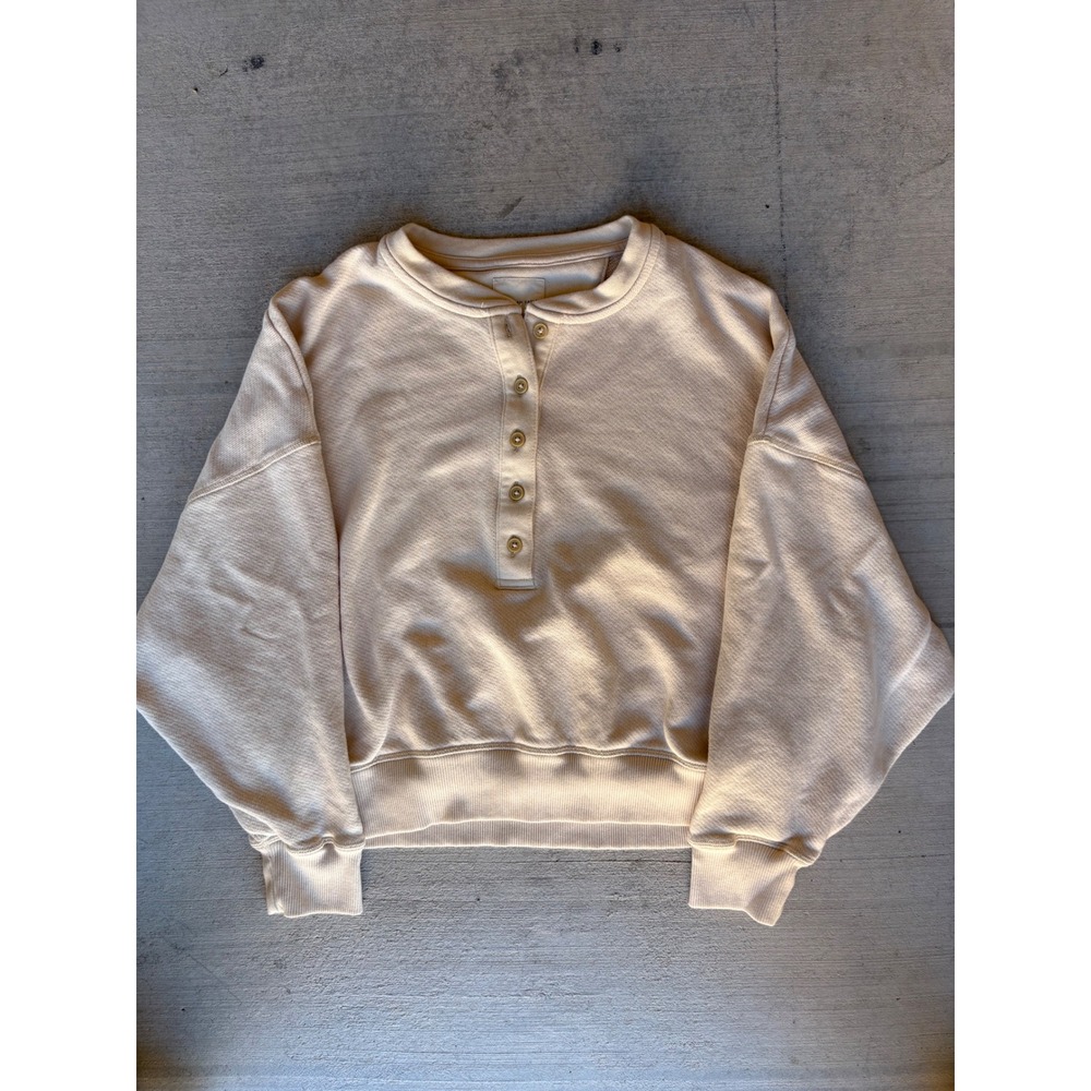 American Eagle Pullover Sweatshirt Button Up‎ Waffle Knit Top Medium